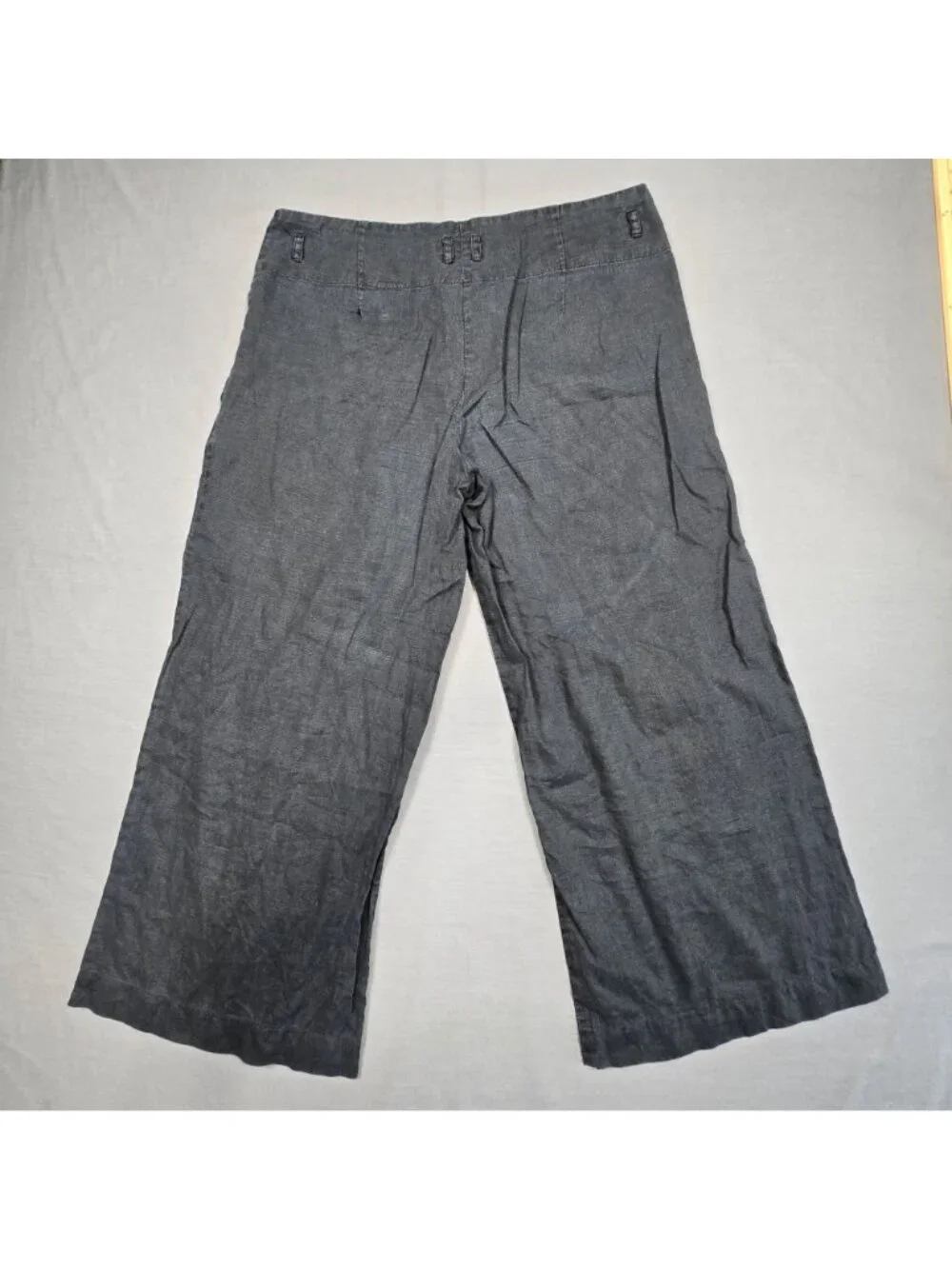 H&M Size 14 Womens Wide Leg Pants Black 100% Linen Casual Lightweight